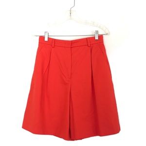 Weekend Max Mara Red High Waisted Wide Leg Shorts Cotton Flax Linen Front Pleats